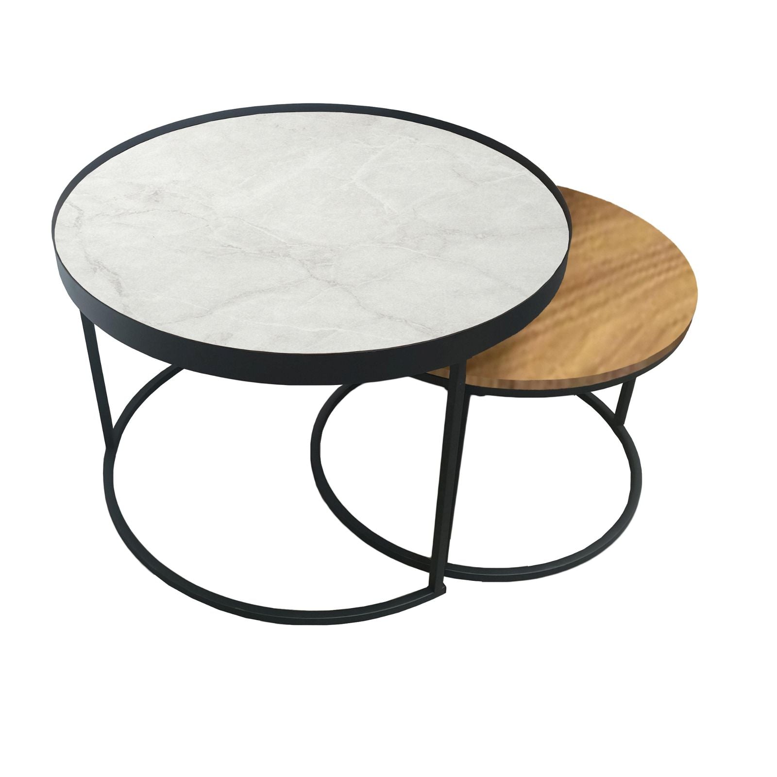 Criterion Nested Coffee Table Set - White Marble & English Oak Wood Modern Side Tables for Living Room | Perfect for Small Spaces, Home Decor & Coffee Table Styling