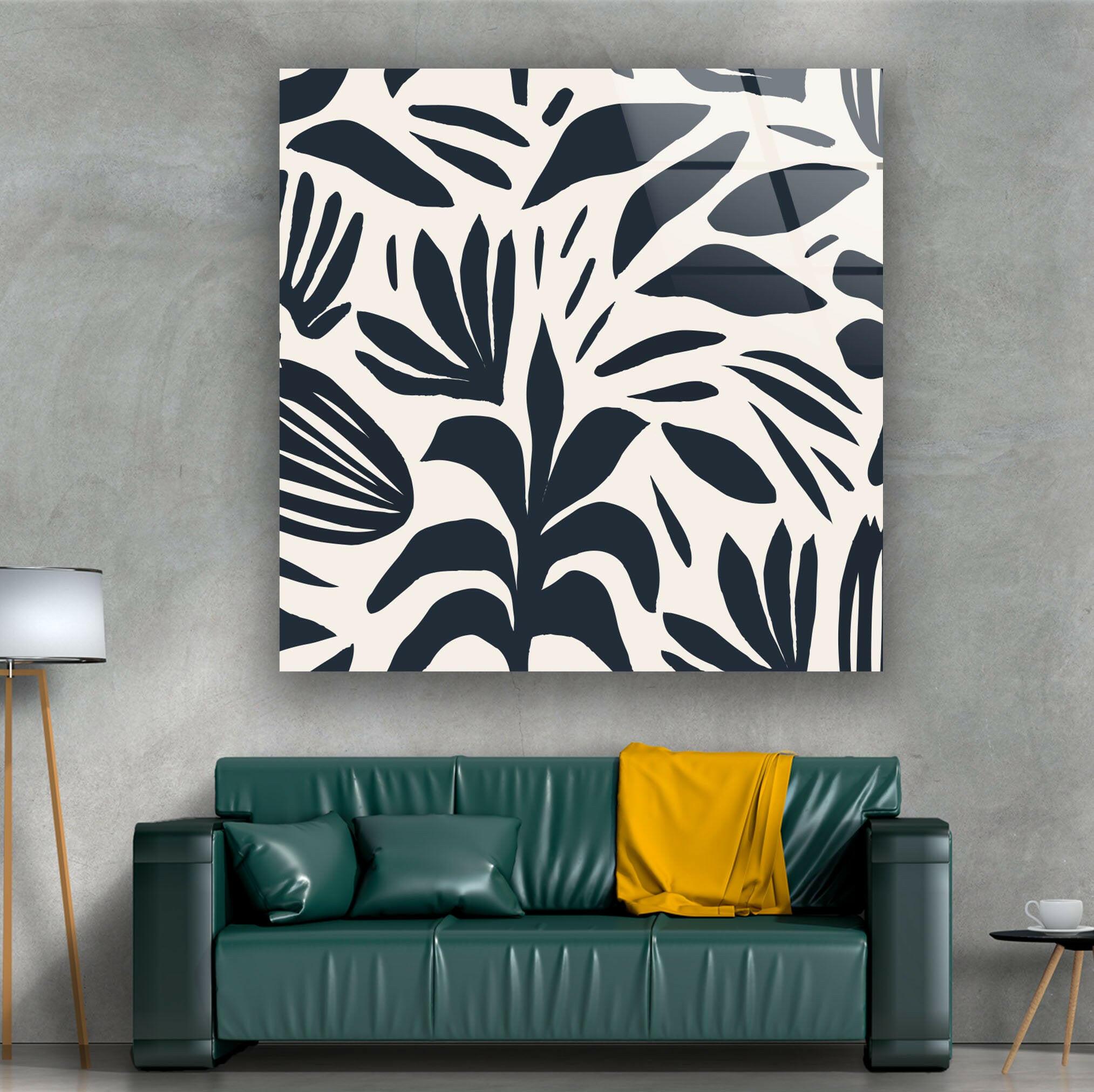 Abstract Shape Leaf and Flower Glass Wall Art - Modern Botanical Decor for Living Room, Bedroom, or Office - Elegant Handmade Glass Artwork for Home & Interior Design