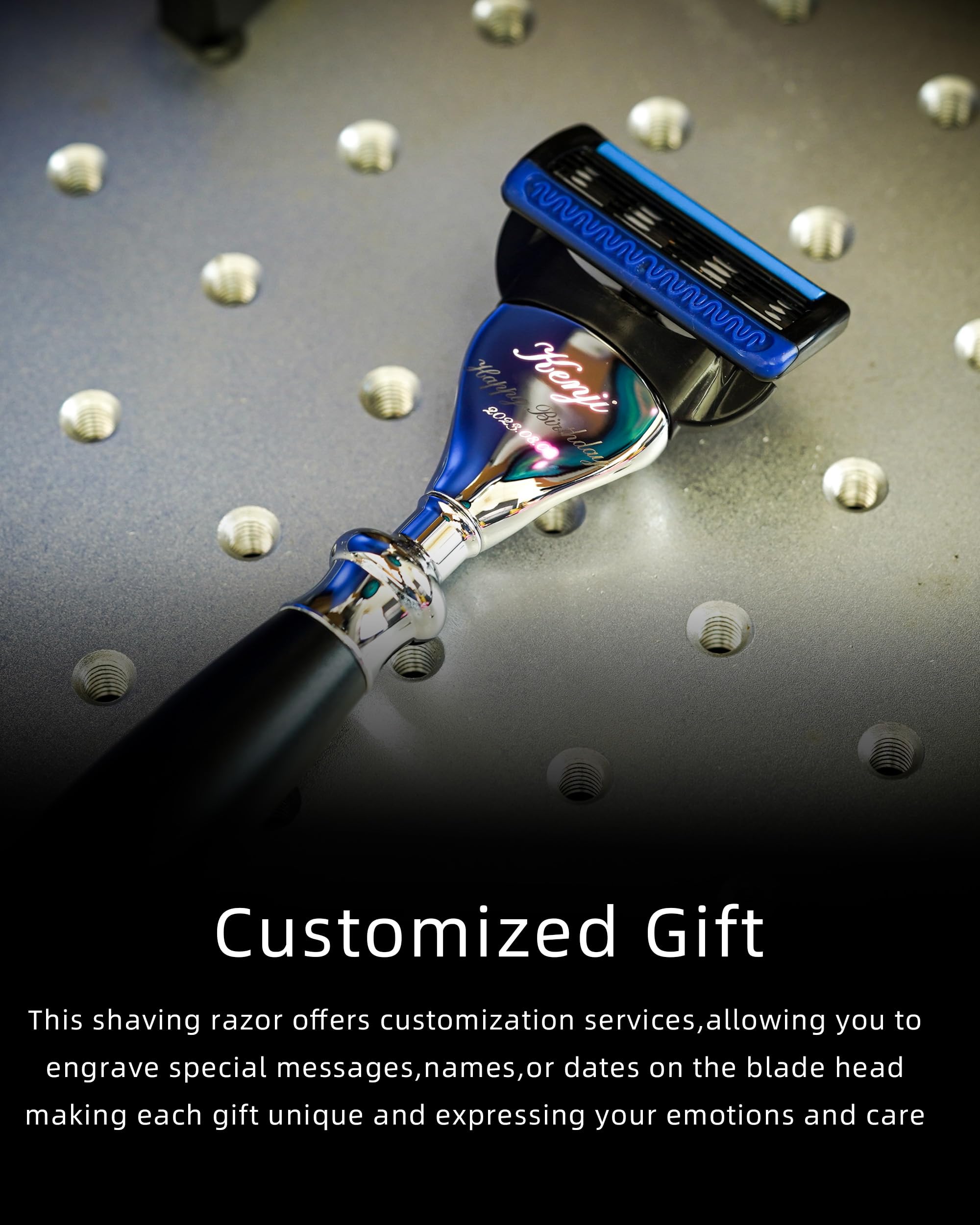 Premium Custom Engraved Men's 5-Blade Razor Set - Aluminum Alloy Shaving Kit with 4 Blades, Stand & Brush - Luxury Grooming Gift for Him - Perfect for Birthdays, Anniversaries & Father's Day