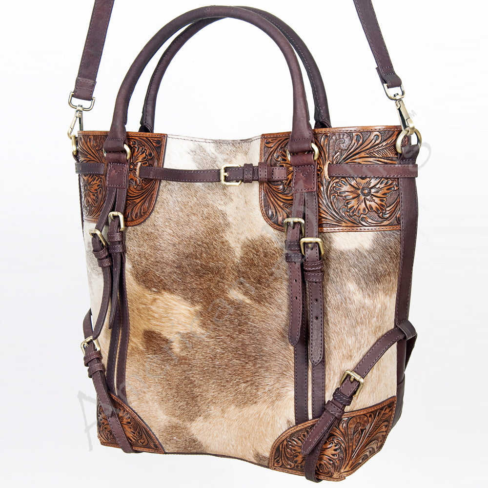 American Darling ADBGI147A Genuine Leather Women's Tote Bag - Hand Tooled Hair-On Cowhide Western Purse for Everyday Use, Work & Travel