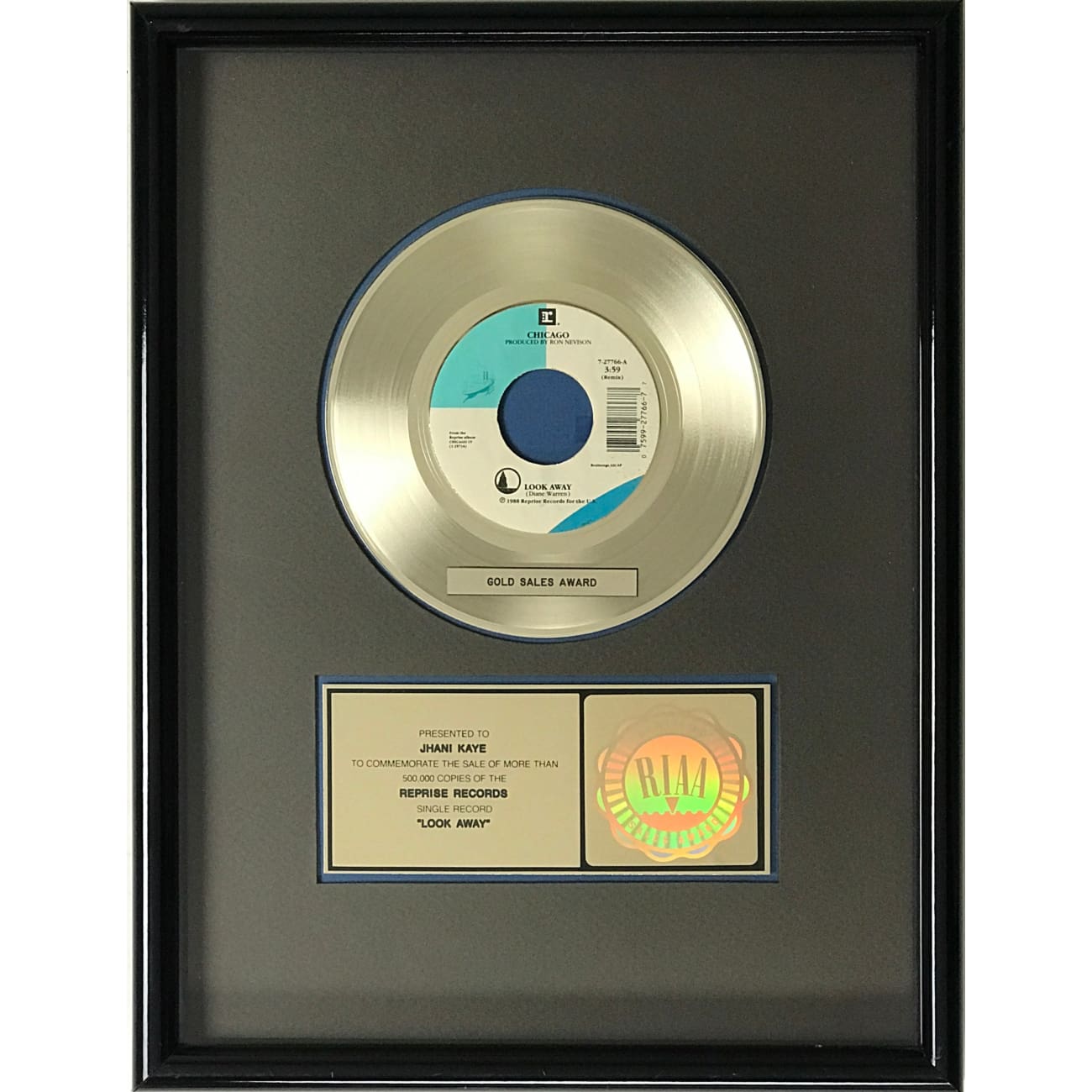 Chicago Look Away RIAA Gold Single Award - Certified Music Achievement Plaque for Collectors, Fans & Display - Perfect for Music Memorabilia, Home Decor & Office Awards