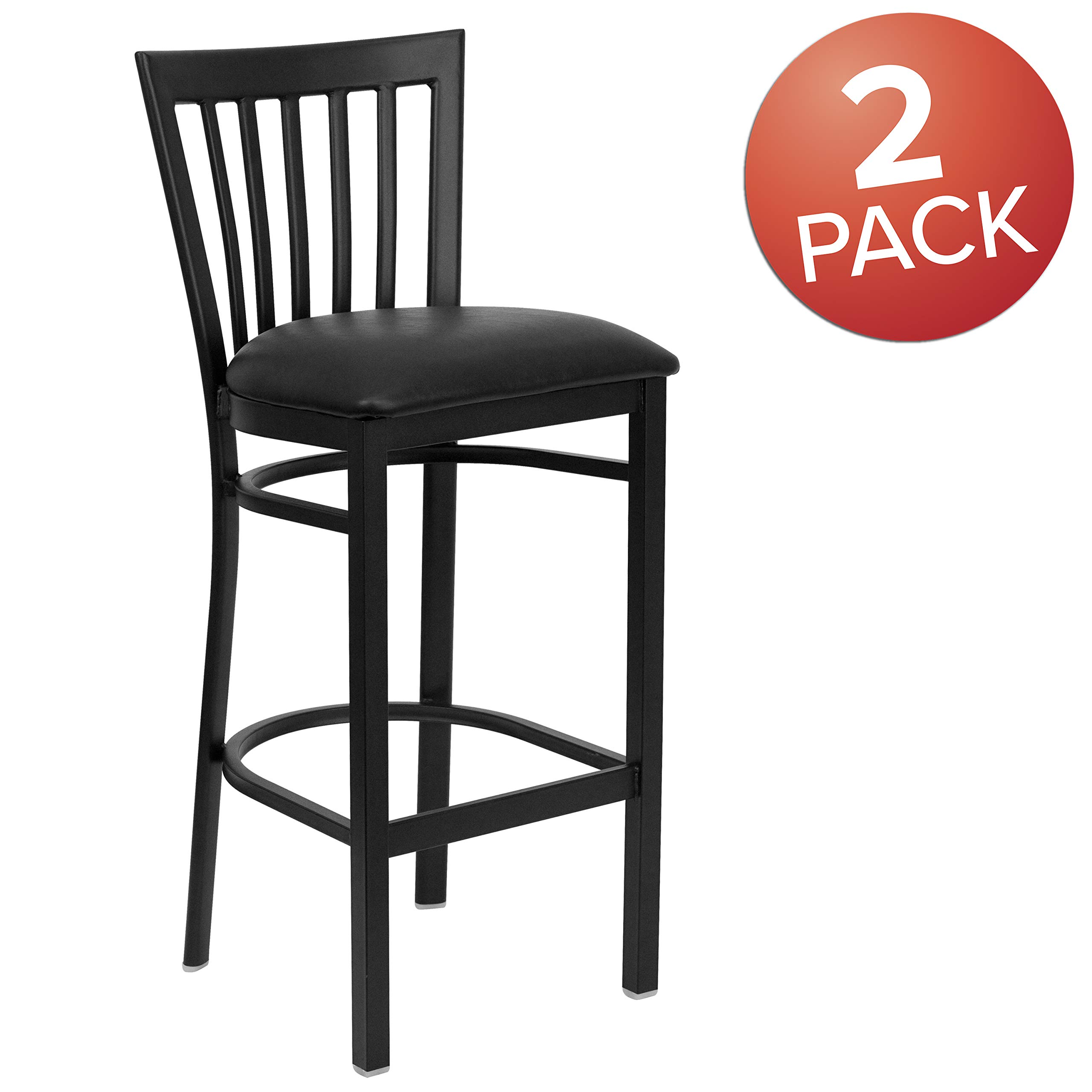 2 Pack Black Metal Bar Stools with Vinyl Seat - Heavy Duty Restaurant & Home Kitchen Counter Stools for Dining, Bar, Cafe, and Office Use