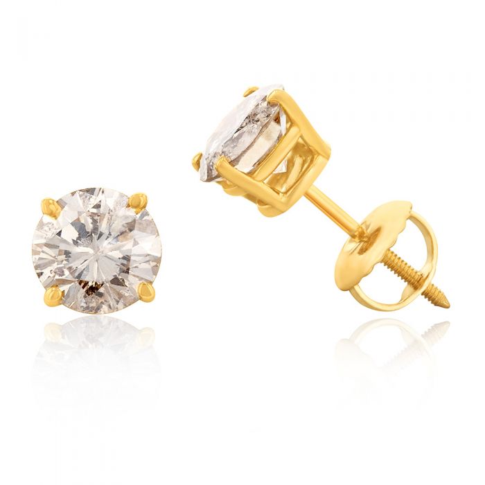 14K Yellow Gold 1.2 Carat Champagne Australian Diamond Stud Earrings with Screw Back - Perfect for Weddings, Anniversaries & Special Occasions