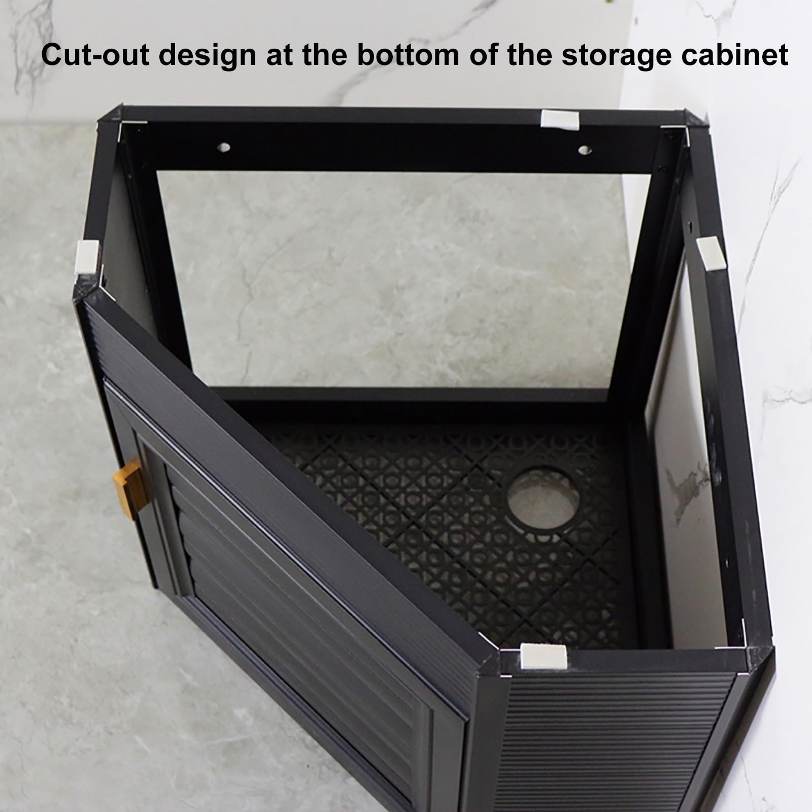 Wall Mounted Corner Bathroom Sink Cabinet with Storage - 15 Inch Black Vanity for Small Bathrooms | Space Saving Design for Apartments & Powder Rooms