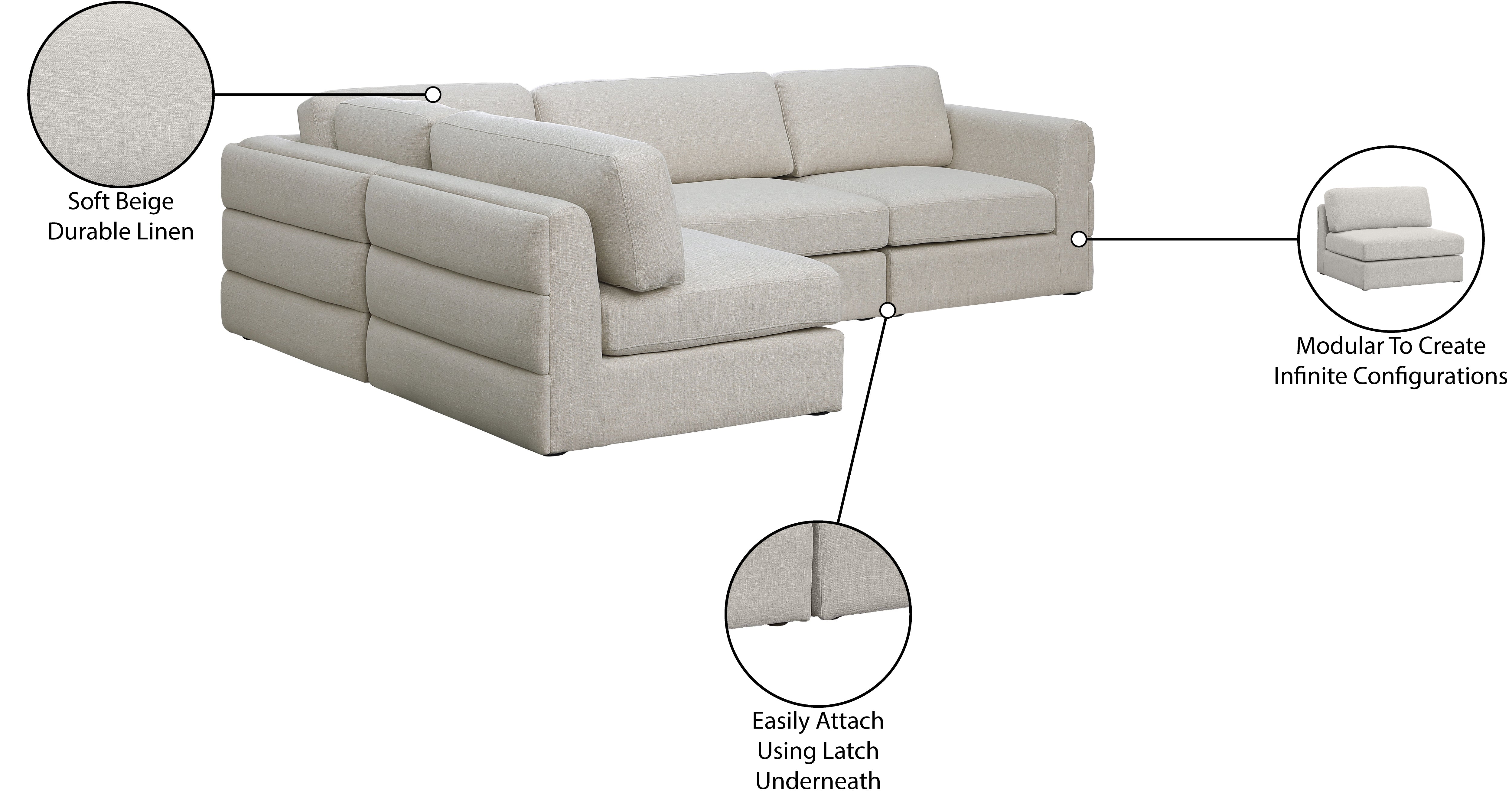 Beckham Durable Linen Textured Fabric Modular Sectional Sofa - Modern Living Room Furniture for Home Theater & Family Gatherings