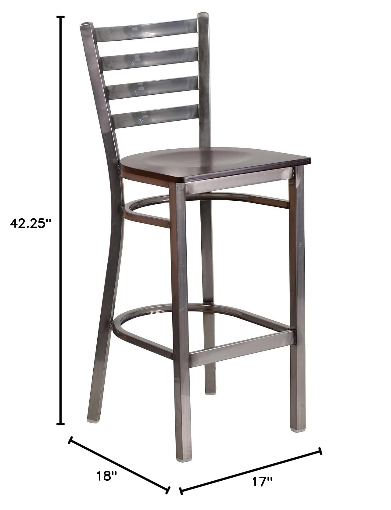 Flash Furniture 2-Pack HERCULES Series Clear Coated Ladder Back Metal Bar Stools with Walnut Wood Seat - Commercial Grade Restaurant & Home Bar Counter Stools for Kitchen Island, Pub, and Dining Room