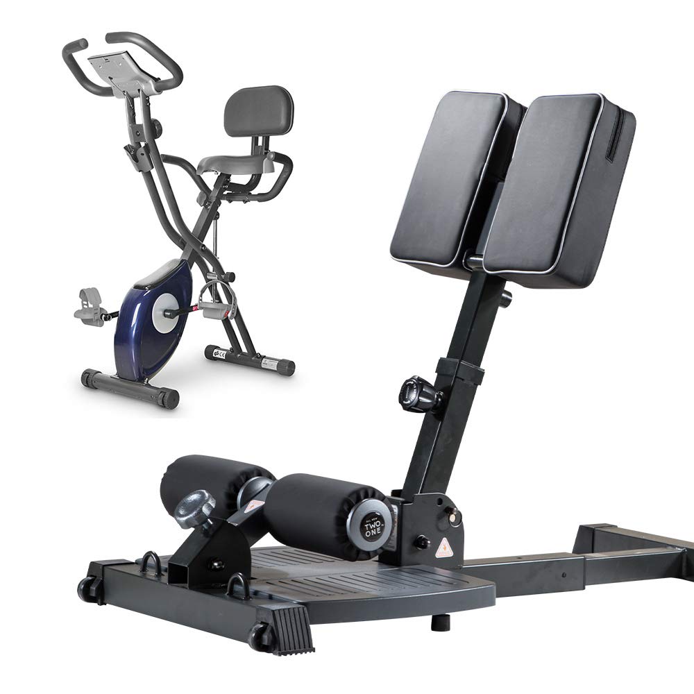 Leikefitness Sissy Squat Machine 83002 & Folding Exercise Bike 2200 (Blue) - Home Gym Equipment Bundle for Leg Workouts and Cardio Training