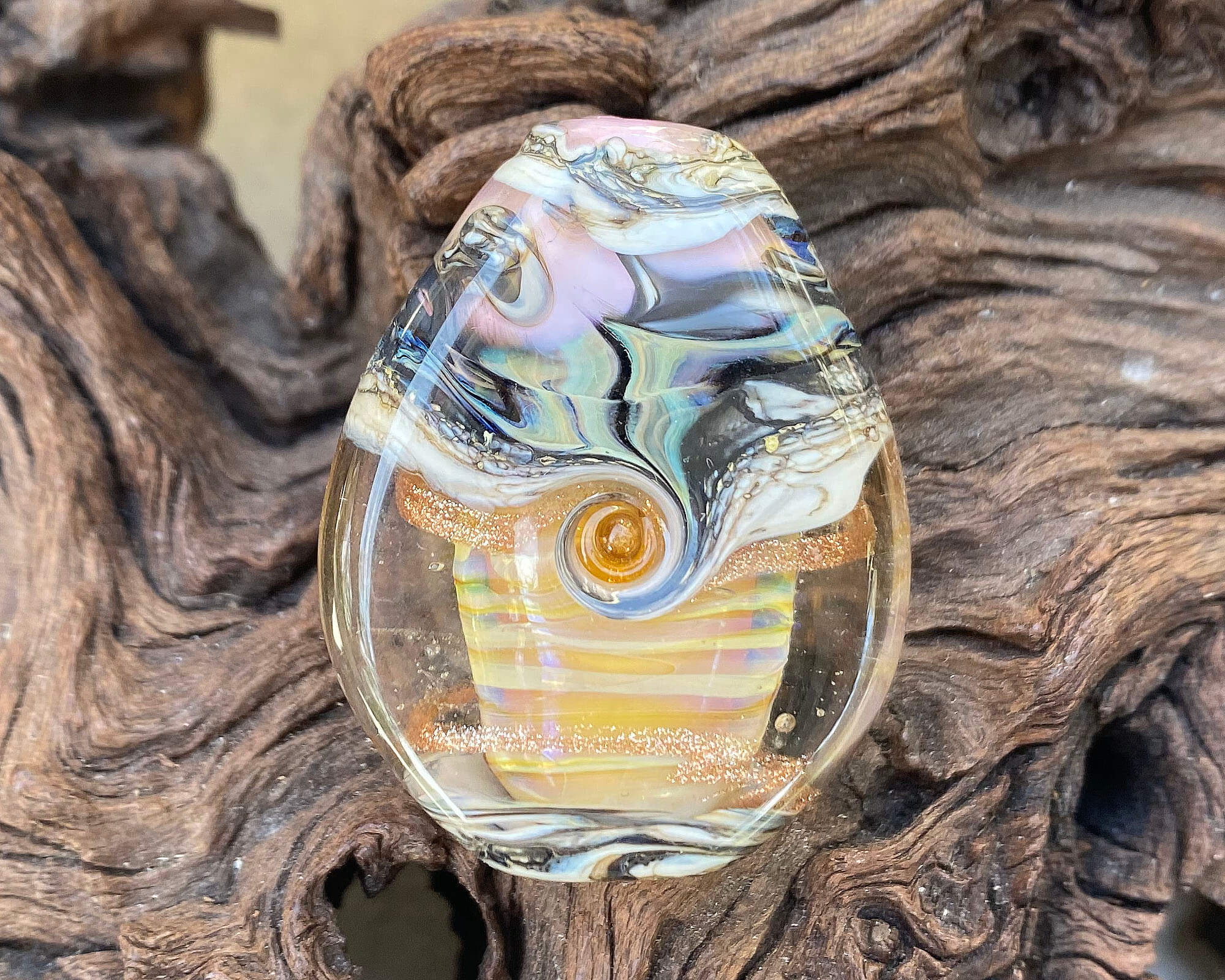 Natural Yellow Opal Organic Lampwork Glass Focal Bead - Handmade Jewelry Making Supplies for Necklaces, Bracelets & DIY Crafts - Boho Style Beading Accessories