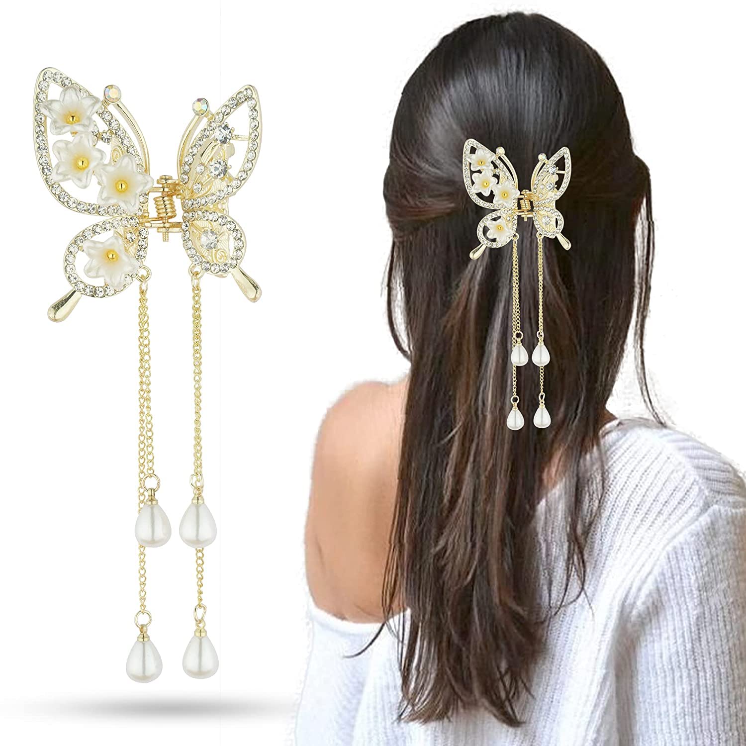 SIYAA Butterfly Hair Clip for Women - Elegant Metal Flower Hair Claw, Cute Wedding Hair Accessory, Secure Hair Clutch for Long & Short Hair - Perfect for Parties, Weddings & Everyday Styling