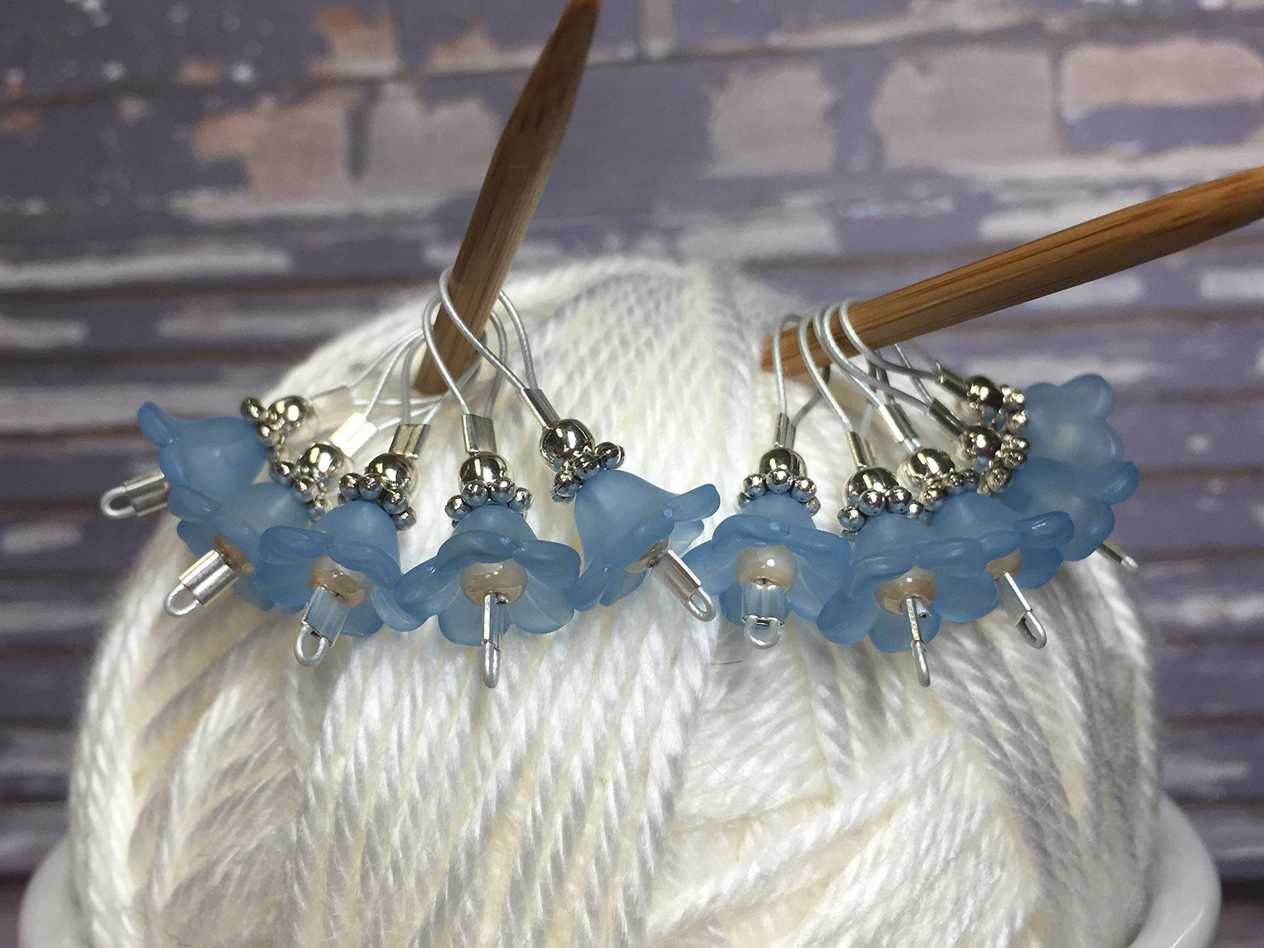 Blue Flower Wire Loop Knitting Stitch Markers - Essential Knitting Tools for Crochet & Handmade Projects | Perfect for Yarn Crafts, DIY Knitters & Crocheters