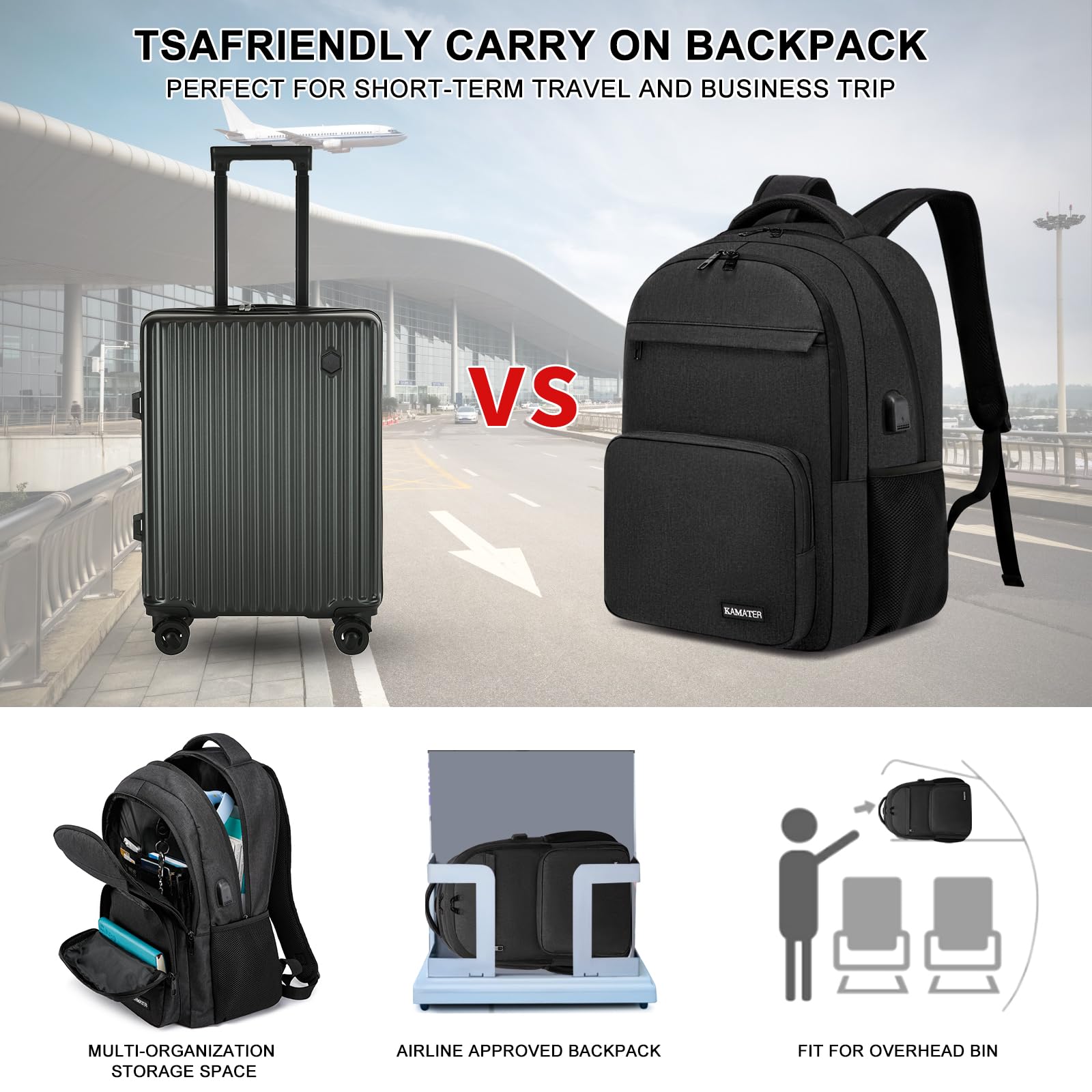 Stylish Black Backpack for School - 15.6 Inch Laptop Bookbag with Multiple Compartments for Teens, Students, Men & Women - Perfect for Middle School, College, Work & Travel (ONLY BACKPACK)