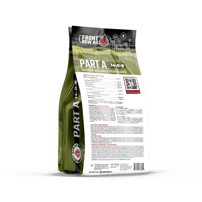 Front Row Ag Soluble Fertilizer PART A (14-0-8) - High-Efficiency NPK Plant Food for Hydroponics, Greenhouses & Indoor Gardening - Promotes Healthy Growth for Vegetables, Flowers & Houseplants