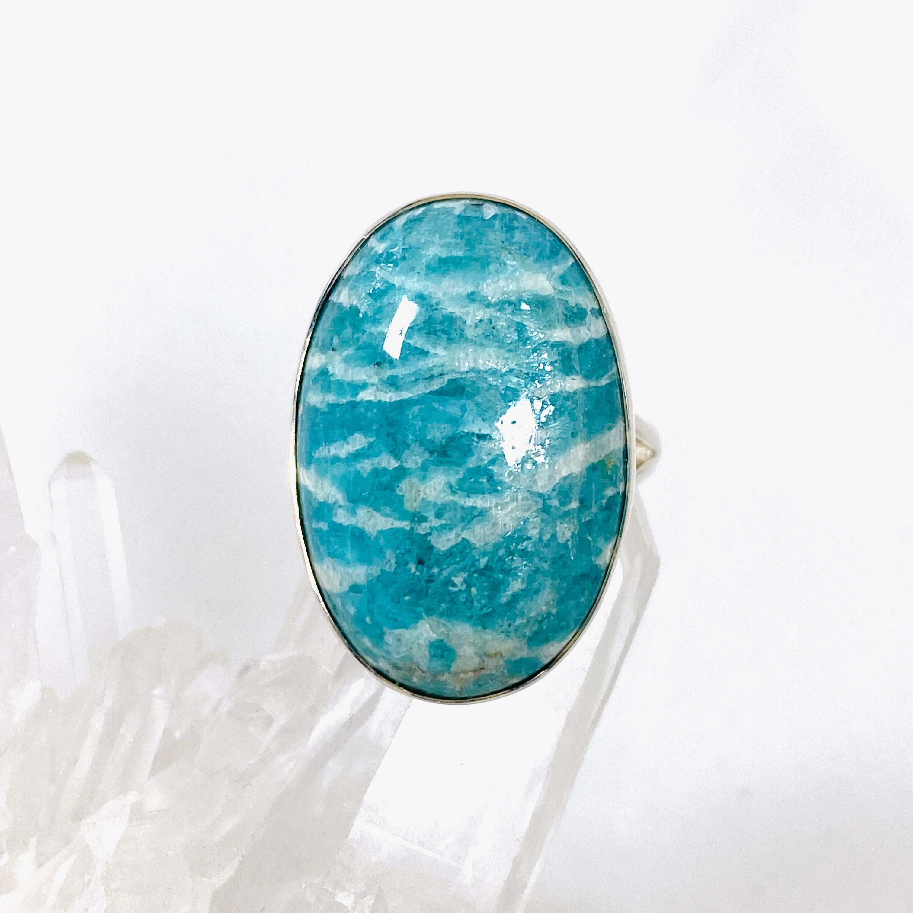 Amazonite Oval Ring for Women - Size 10 - Sterling Silver Gemstone Jewelry (KRGJ2889) | Elegant Gift for Birthday, Anniversary & Special Occasions