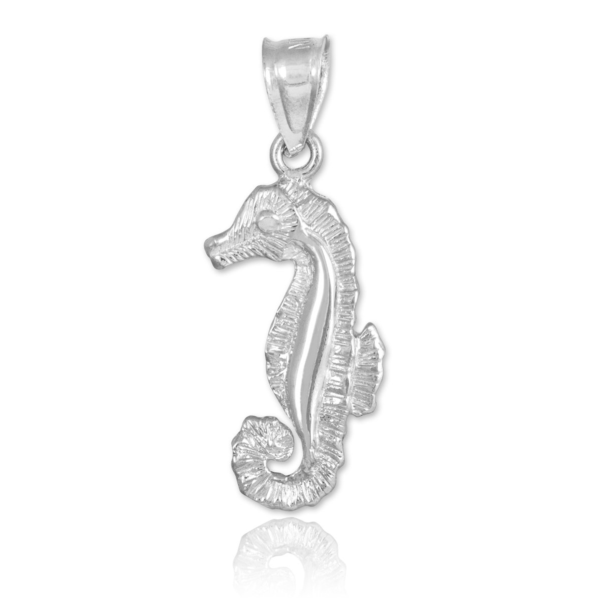14K White Gold Seahorse Charm Pendant Necklace for Women - Dainty Sea Horse Jewelry Gift for Beach Lovers, Mermaid Theme & Ocean Inspired Fashion Accessories