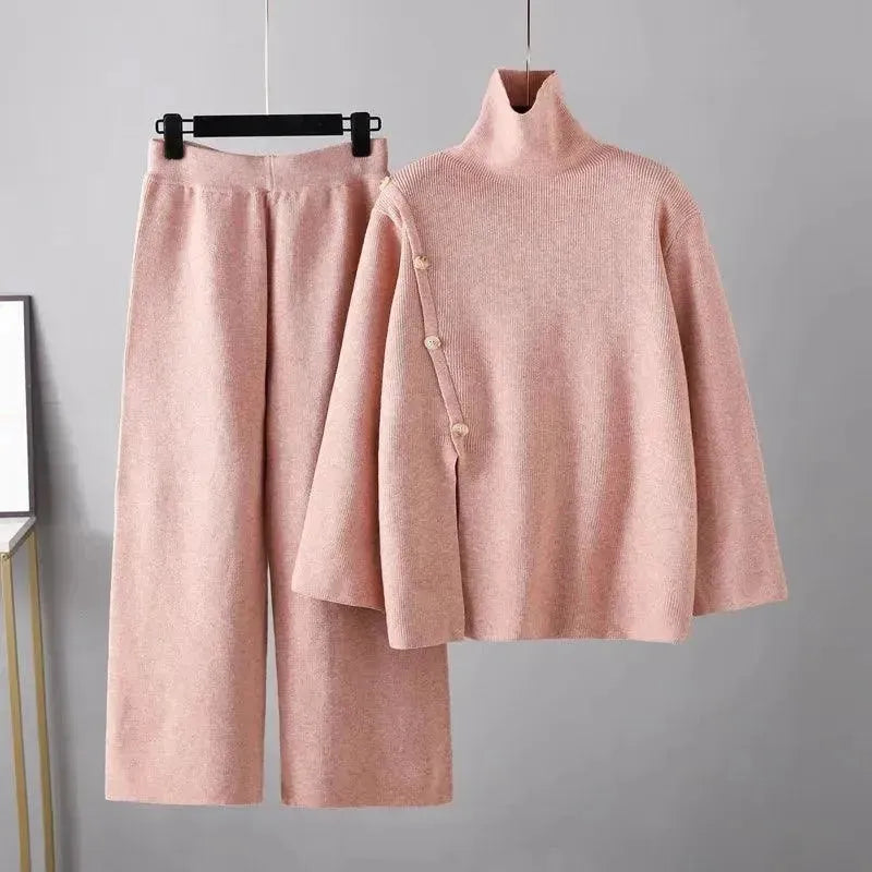 Women's Cozy Casual Wool Two Piece Pants Set - Soft Winter Lounge Outfit for Home & Office Wear