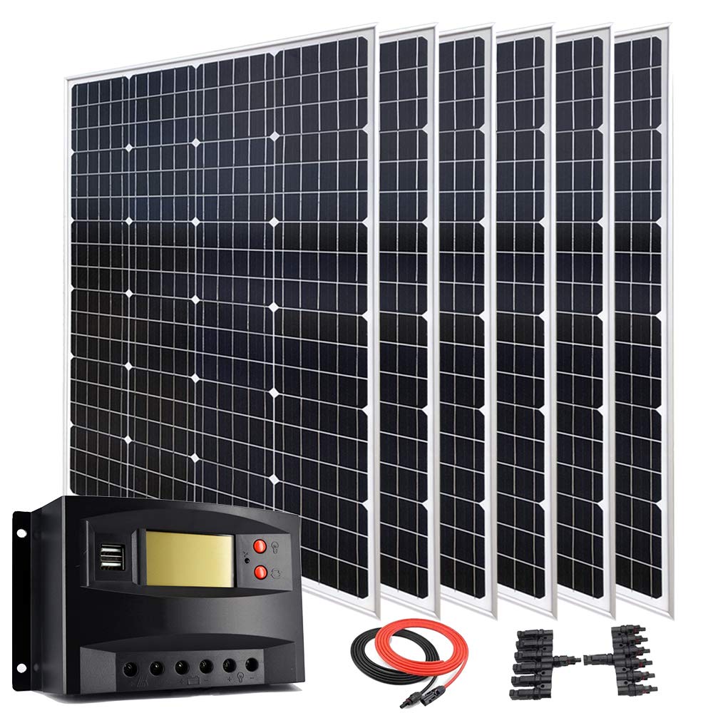720W 12V/24V Solar Panel Kit - 6pcs 120W Monocrystalline Panels with 60A PWM Charge Controller | Complete Off-Grid Power Solution for RV, Boat, Cabin & Home Use
