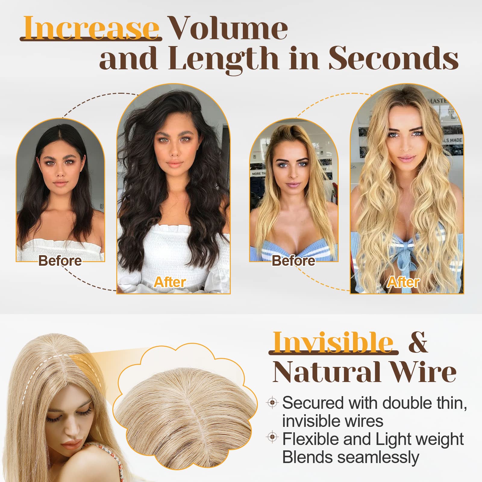 18 Inch 100g Wine Red Human Hair Extensions with Thick Ends & Invisible Wire - Real Human Hair with 2 Fish Lines for Thicker, Natural-Looking Hairpieces | Perfect for Women's Daily Styling, Parties & Special Occasions