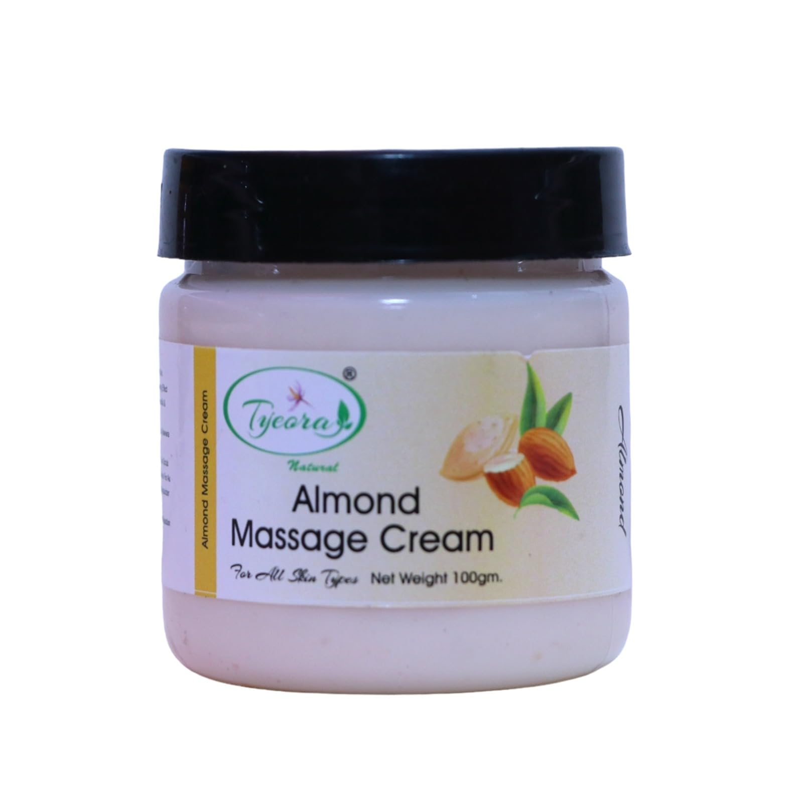 Tyeora Natural Almond Massage Cream - 100gm for All Skin Types | Hydrating & Nourishing Body Lotion | Perfect for Relaxation, Spa & Dry Skin Care