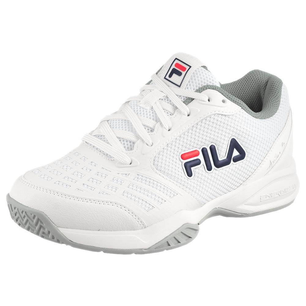 Fila Junior Axilus 3 Running Shoes for Boys - White/Navy Blue - Lightweight Athletic Sneakers for Kids - Perfect for School, Sports & Daily Activities