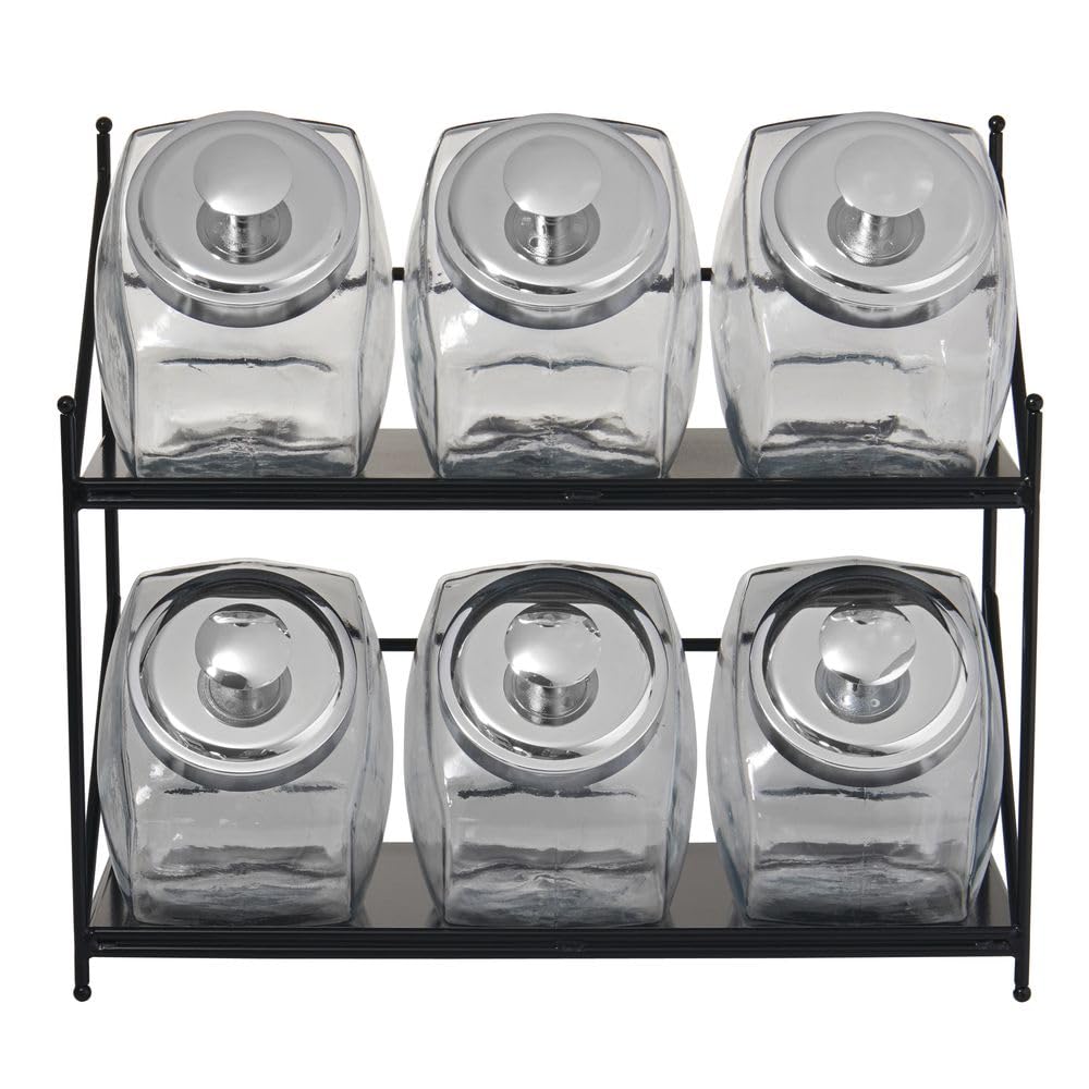 HUBERT 6-Tier Glass Jar Display Rack - Black Metal Stand with Six 1/2 Gallon Clear Glass Jars - 16.75