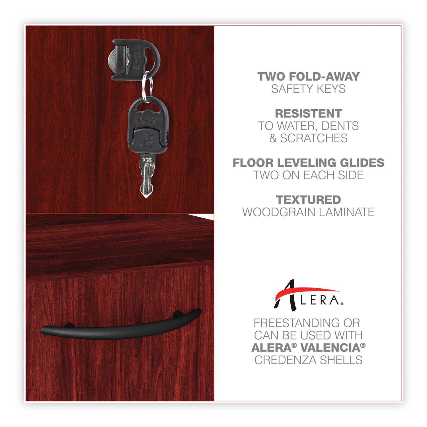 Alera Valencia Series 2-Drawer Lateral File Cabinet - Legal/Letter Size, Mahogany Finish, 34