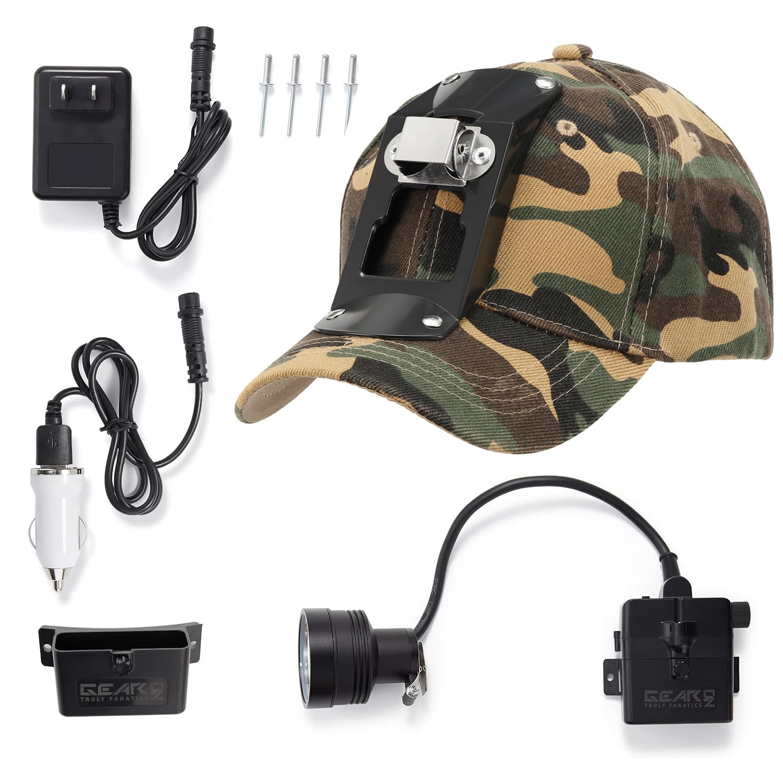 Rechargeable LED Hunting Headlamp - 80,000 LUX Super Bright Coyote Hog Coon Light with Red/White/Green LEDs, Waterproof & Camo Cap, 7-Position Switch - Perfect for Night Hunting, Predator Control, and Outdoor Adventures