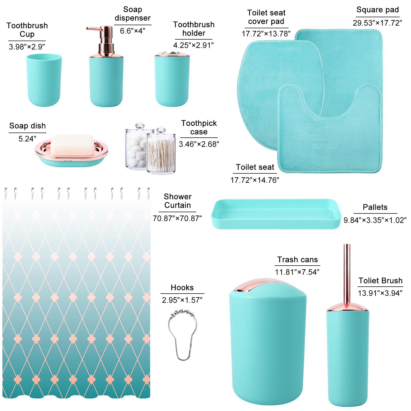 25-Piece Teal Bathroom Accessories Set with Shower Curtain, Rugs & Essentials - Includes Trash Can, Soap Dispenser, Toothbrush Holder, Toilet Brush, Tray & More | Modern Spa Decor for Guest Bathrooms, Master Suites & Apartment Upgrades