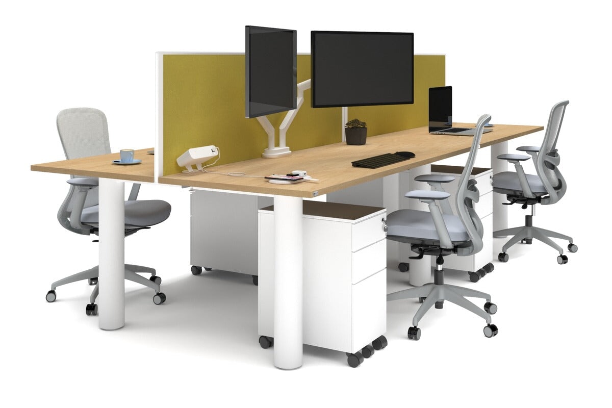 Quadro Cylinder Leg 4-Person Office Workstation Desk [1600L x 700W] - Modern Office Furniture for Team Collaboration & Productivity