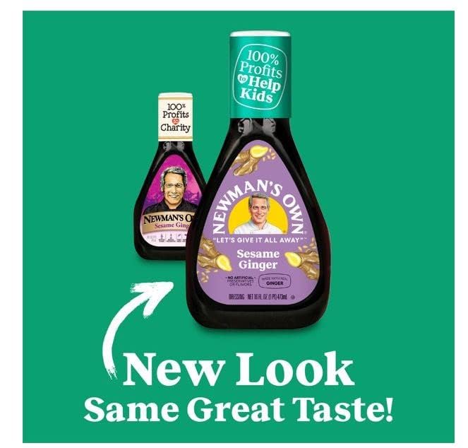 Newman's Own Sesame Ginger Salad Dressing - 16 Fl Oz (Pack of 4) with Free V2U Utensil Set | Asian-Inspired Salad Topping, Marinade & Stir-Fry Sauce for Healthy Meals