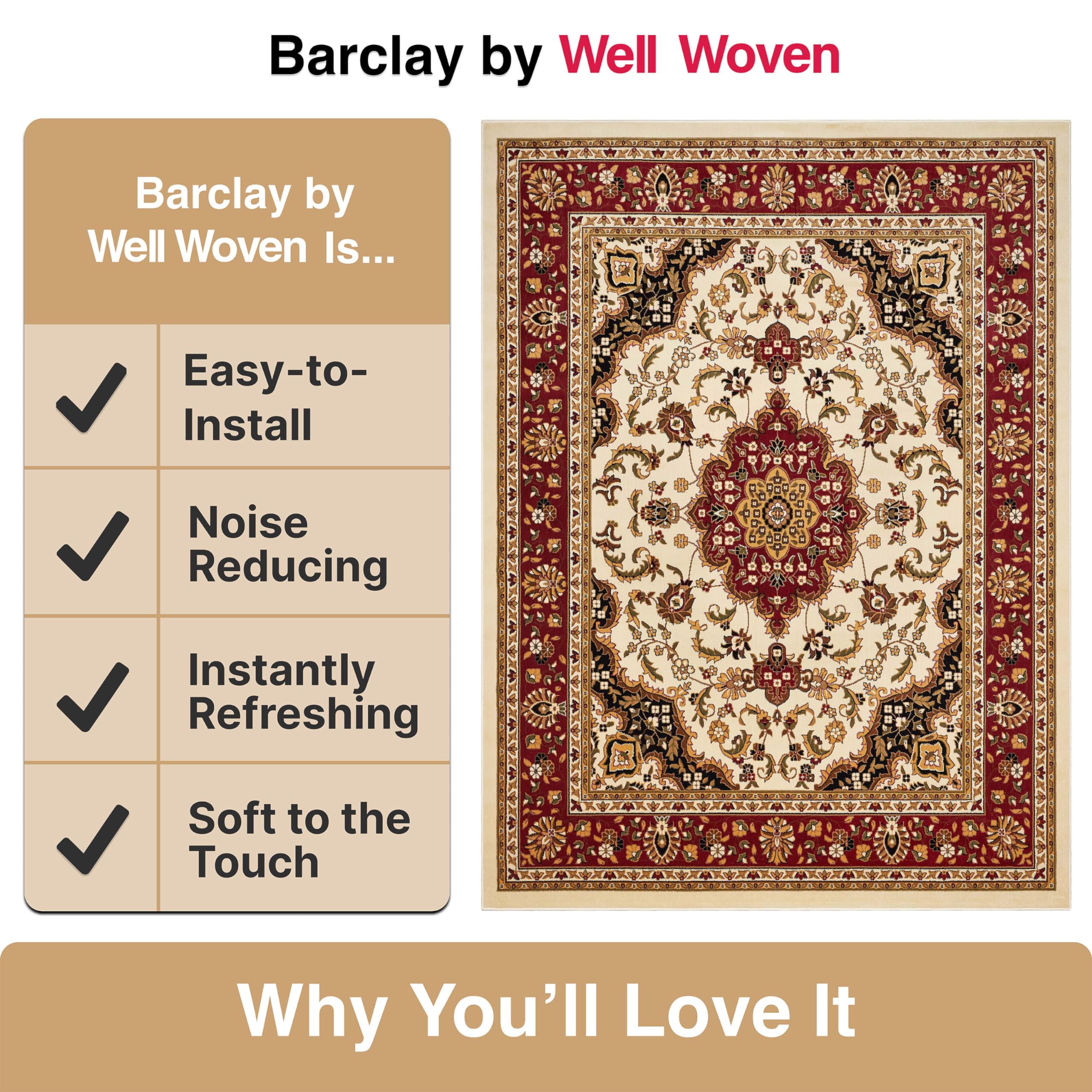 Well Woven Barclay Collection Medallion Kashan Ivory 5 ft Round Area Rug - Non-Slip Soft Living Room Carpet, Bedroom Decor, Dining Room Floor Mat for Home & Office Use