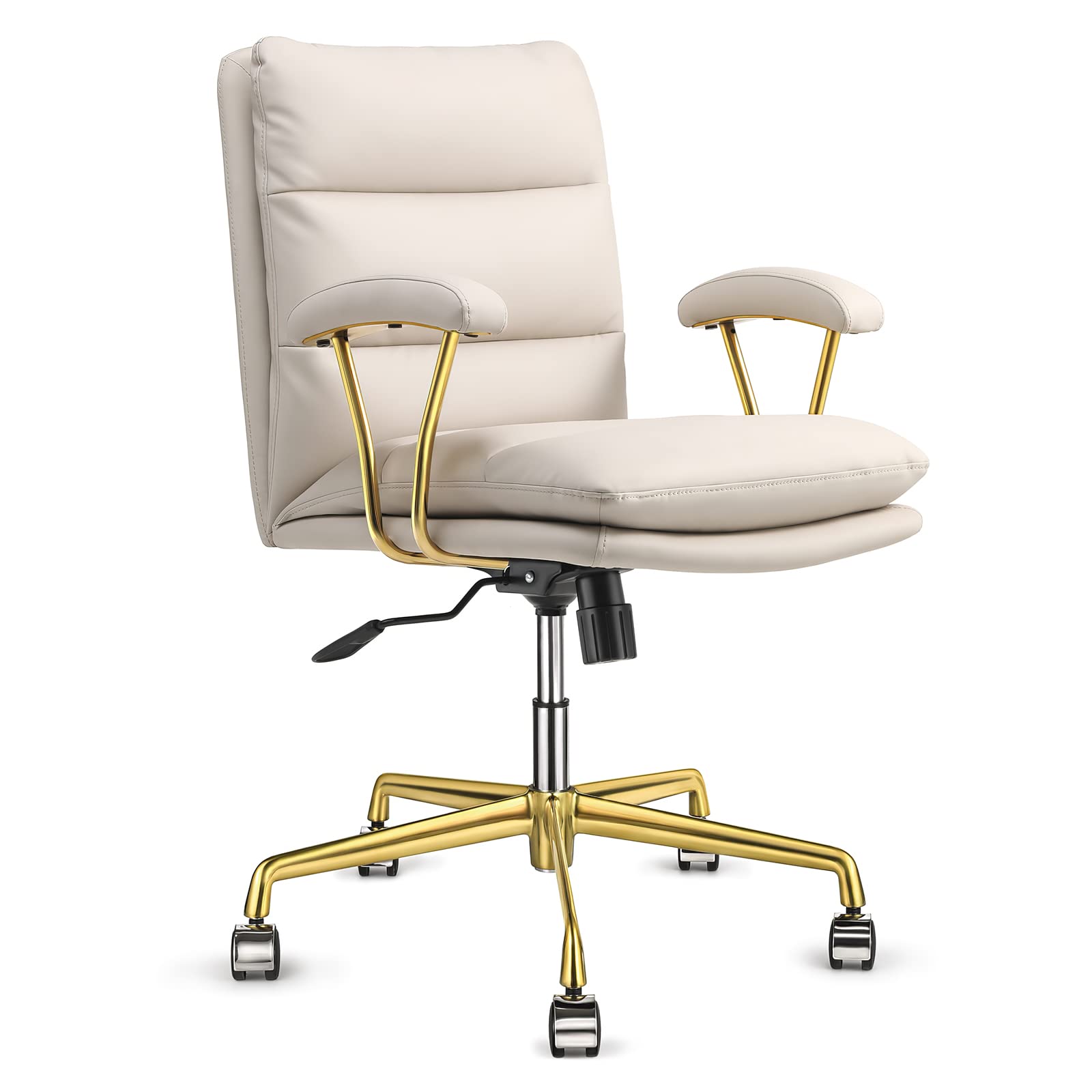 Ergonomic Office Chair with Adjustable Height & Lumbar Support - Mid Back PU Leather Executive Desk Chair with Rolling Swivel & Padded Armrests - Perfect for Home Office, Gaming, and Computer Workstations