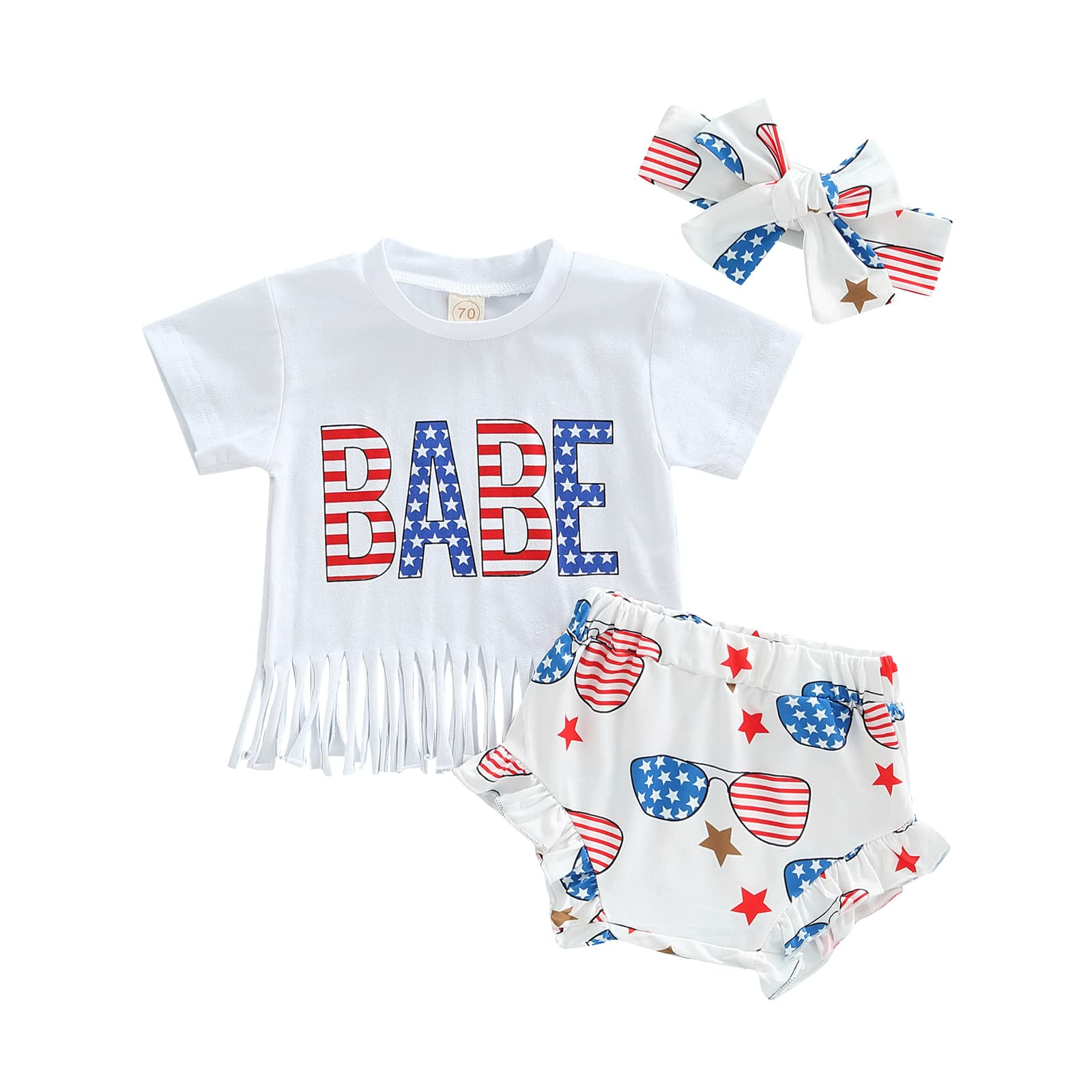 Newborn Baby Girl Outfit - 2Pcs Short Sleeve Tassel Top & Short Pants Set | Cute Independence Day Gift for Infant Girls | Perfect for Photo Shoots, Parties & Special Occasions