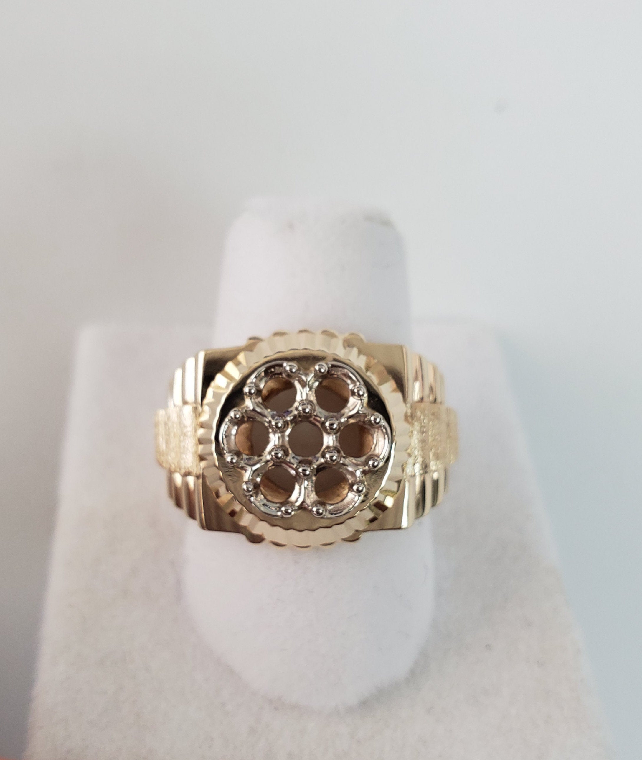 Luxury Rolex Presidential Style Cluster Ring with Bark Center & Polished Sides - Perfect for Weddings, Anniversaries & Formal Events