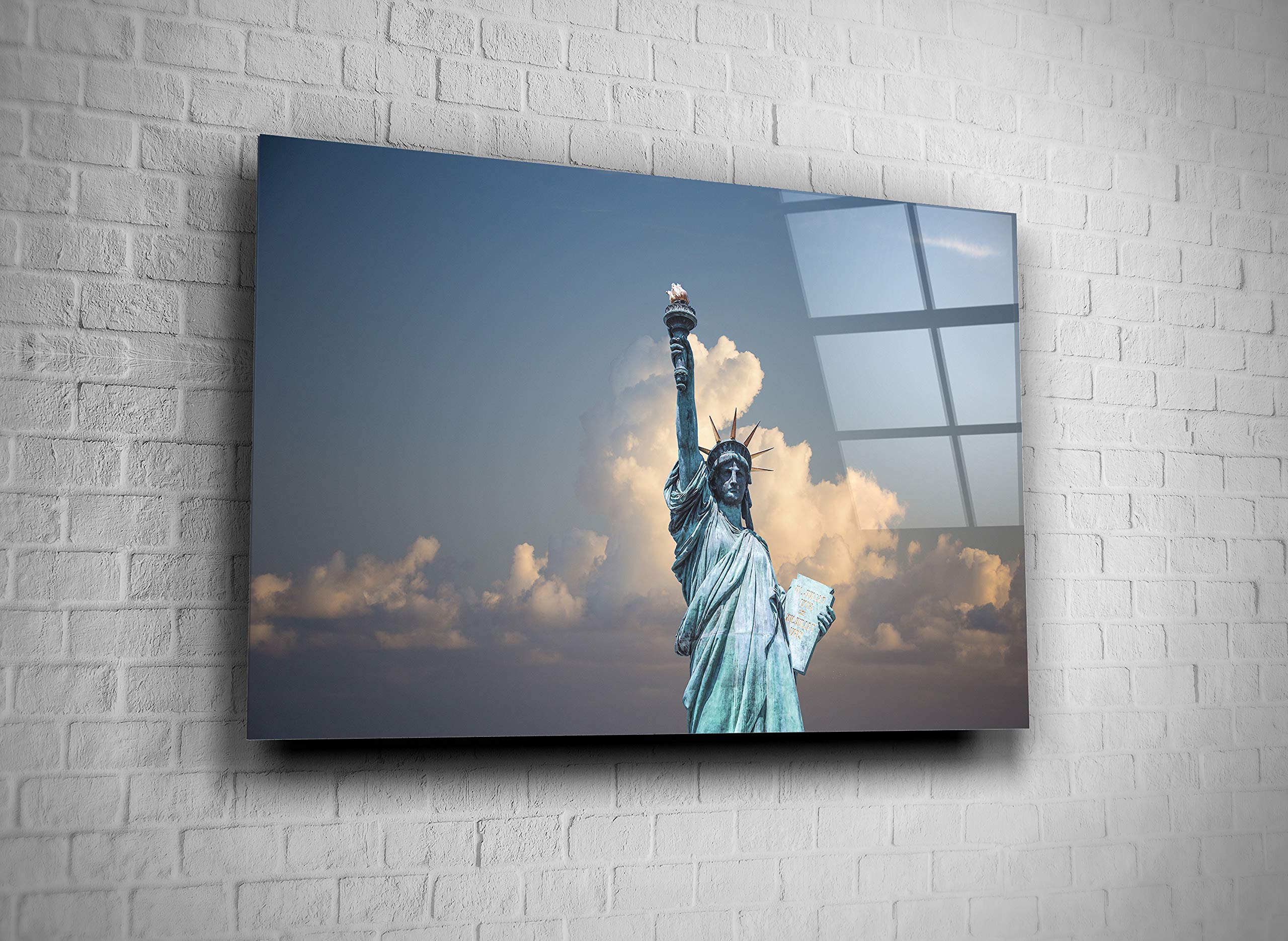 Statue of Liberty New York Tempered Glass Wall Art - 24x36 Modern Urban Decor for Home, Office & Hotel | Perfect Gift for NYC Lovers & Travel Enthusiasts | Ideal for Living Room, Bedroom or Reception Area Decor