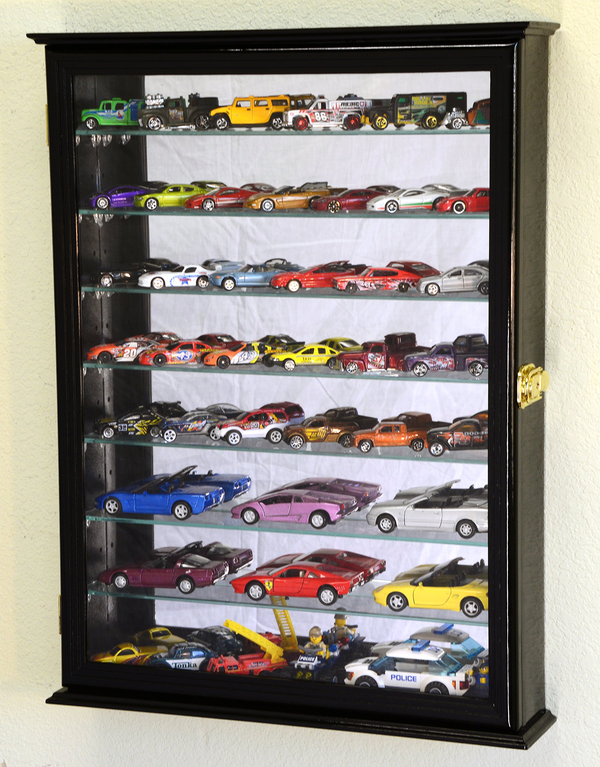 7-Tier Adjustable Shelves Mirrored Display Case for Hot Wheels, Matchbox & Diecast Cars - 1/64 & 1/43 Scale Model Collector Cabinet (Black) - Perfect for Showcasing Your Car Collection in Home, Office or Retail Store