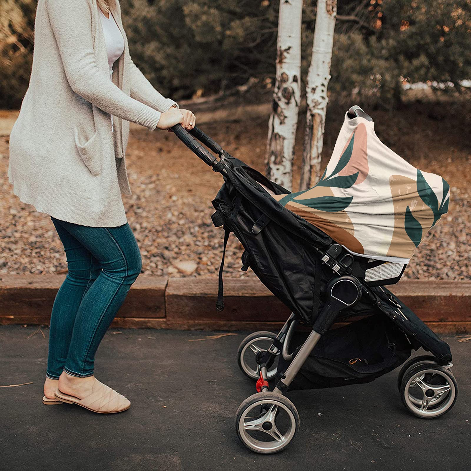 Super Soft Nursing Cover - Breastfeeding Shawl, Wrap, Scarf & Baby Blanket (26x27.6 Inch) | Boho Minimalist Geometric Leaf Design for Nursing, Stroller & Car Seat | Comfortable & Stylish for Moms On-The-Go