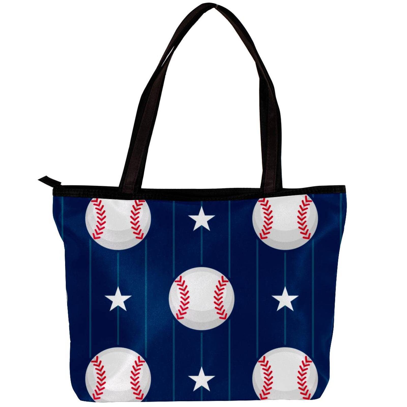 Stylish Women's Baseball Star Stripe Tote Bag with Inner Pouch - Fashionable Shoulder Handbag for Work, Travel & Shopping