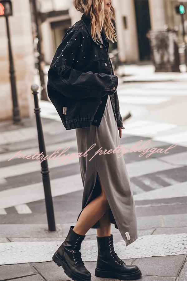 Bedisse Cotton Blend Long Sleeve Relaxed Slit Midi Dress - Comfortable Casual & Work Wear for Women | Perfect for Office, Date Night & Weekend Outings