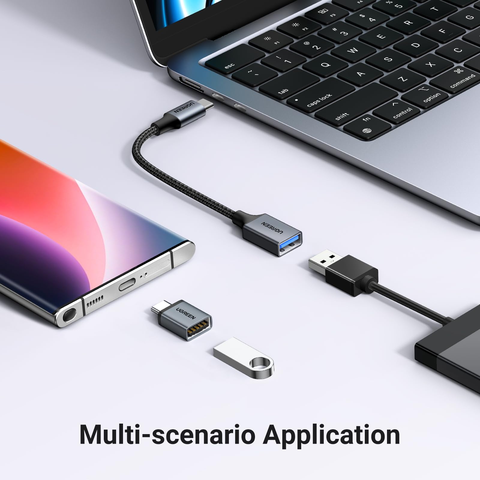 UGREEN 10Gbps USB C to USB Adapter 2 Pack - Aluminum USB 3.2 Type C Male to USB Female OTG Cable - Compatible with iPhone 15/16, MacBook Pro 2023/Air 2022, iPad Pro/Mini - Fast Data Transfer for Phones, Laptops, Tablets (Black)