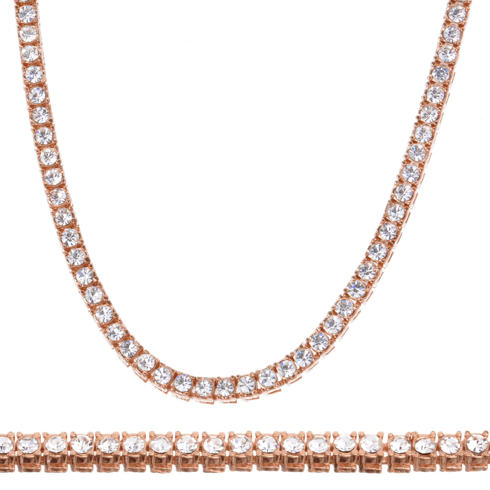 Rose Gold Plated Tennis Chain Choker Necklace for Women & Men - 20