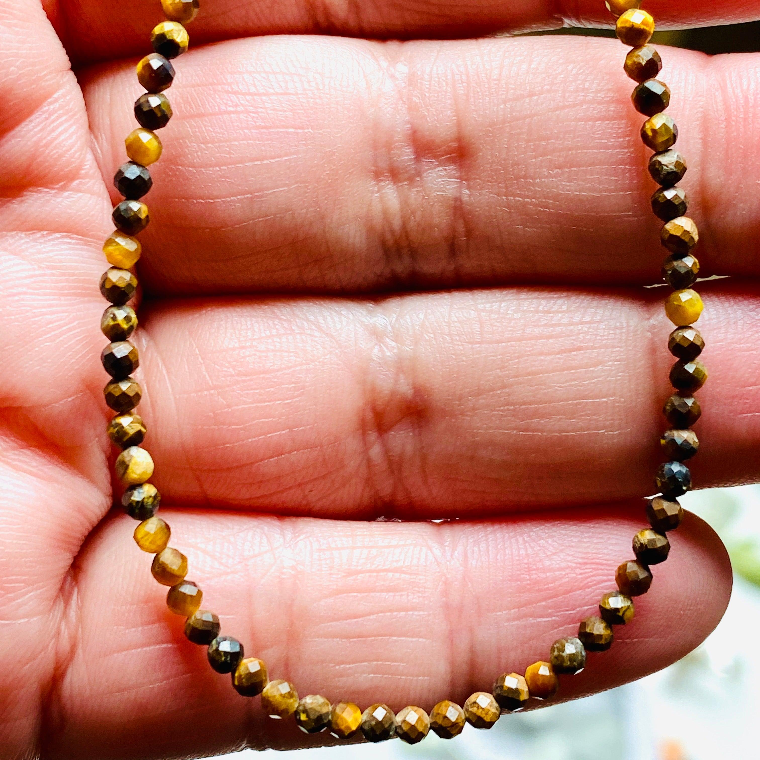 Tiger's Eye Micro Bead Necklace - Natural Stone Healing Jewelry for Women - Perfect for Meditation, Yoga & Spiritual Gifts