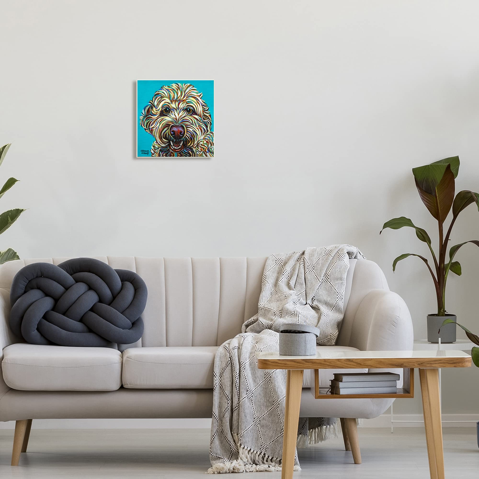 Stupell Industries Blue Pop Art Style Shaggy Dog Portrait - Bold & Bright Design by Carolee Vitaletti - Perfect for Living Room, Bedroom & Office Wall Decor
