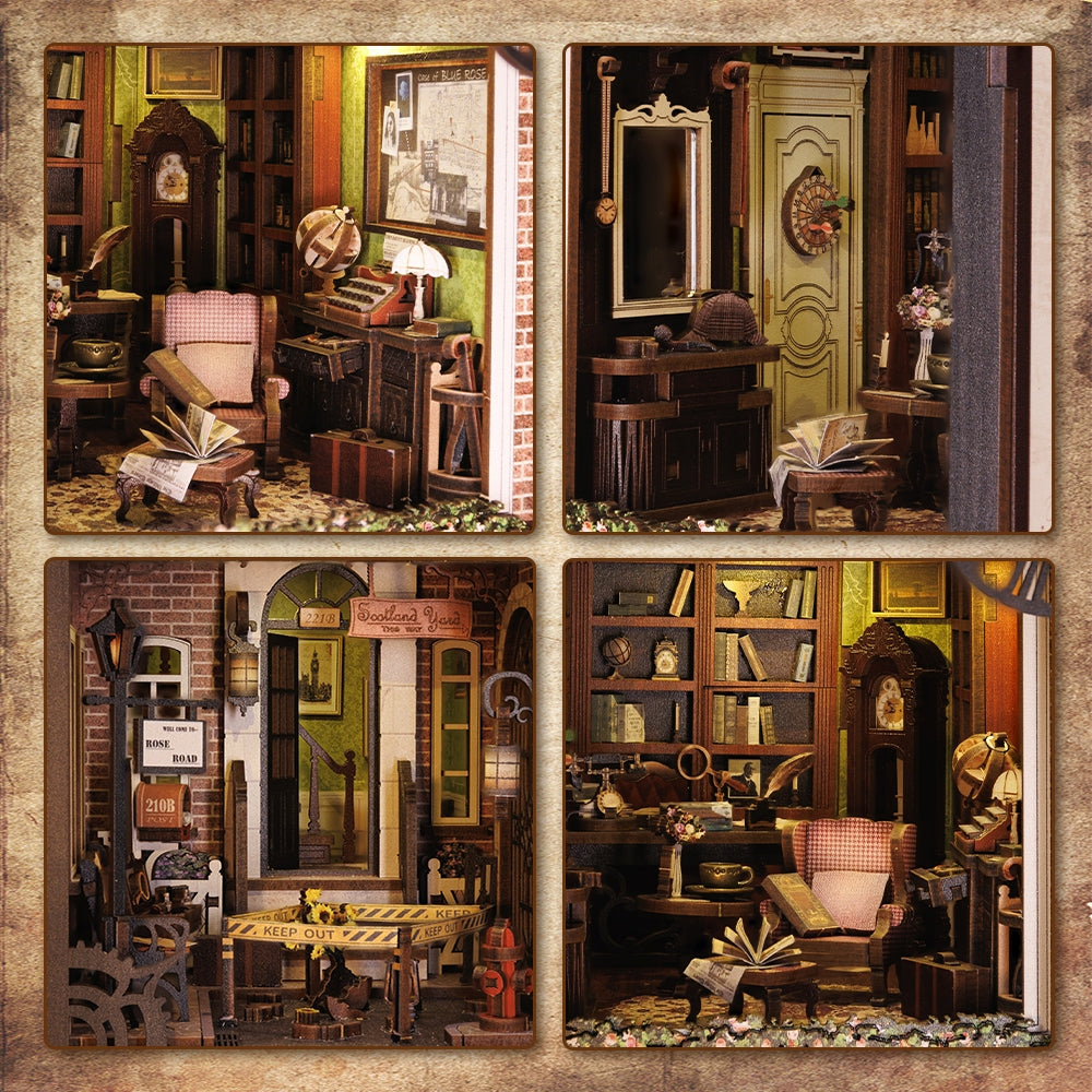 Book Nook Kit: Rose Detective Agency with Dust Cover - DIY Miniature Bookshelf Insert for Home Decor, Gift for Book Lovers & Mystery Enthusiasts - Perfect for Living Room, Bedroom & Office Display