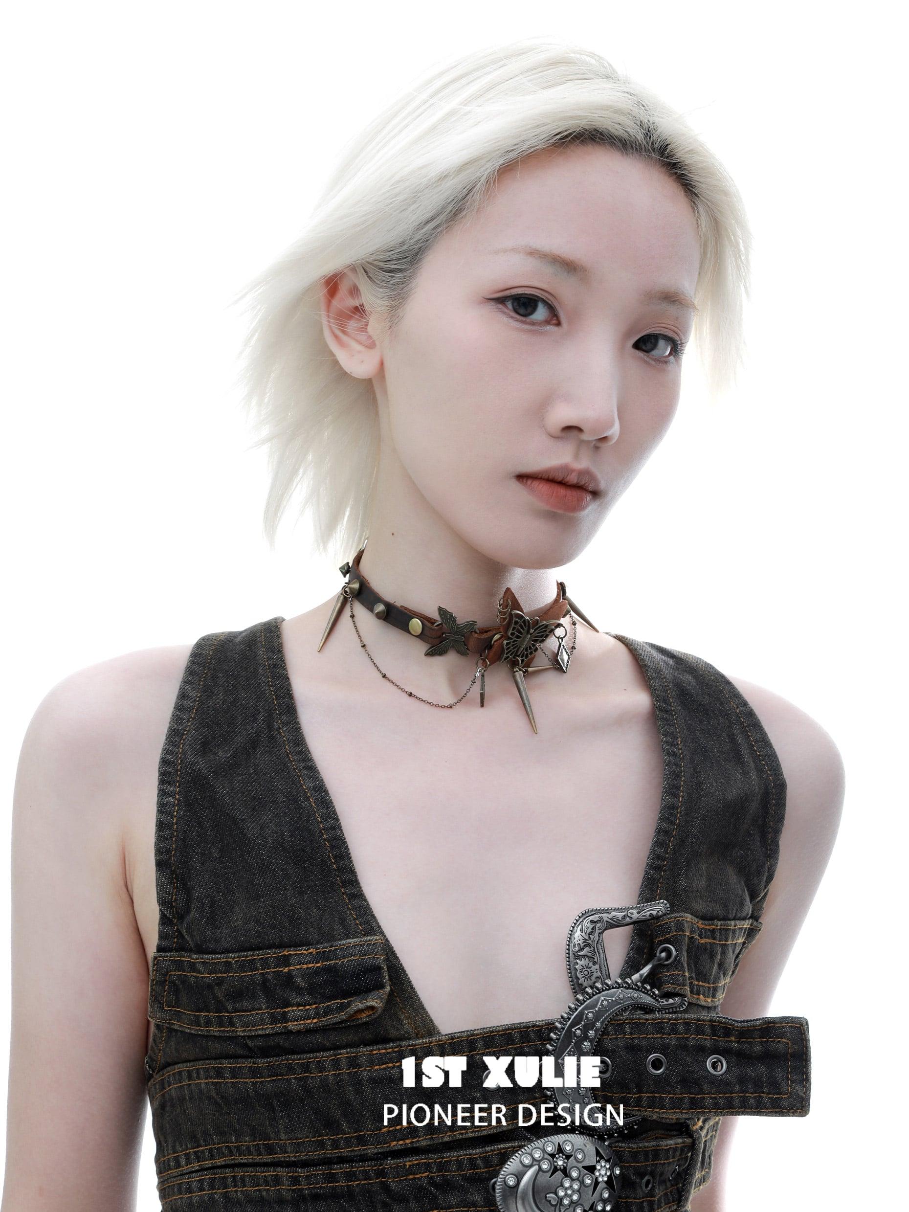 ButterflyWasteland Genuine Cowhide Butterfly Collar Choker Necklace for Women - Gothic Punk Fashion Accessory for Parties, Concerts & Photo Shoots