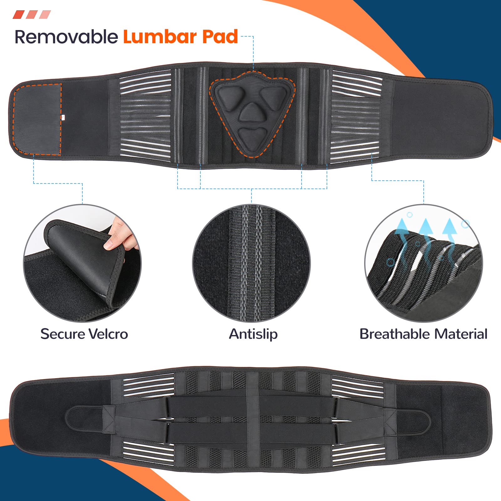 Lower Back Brace for Pain Relief - Adjustable Lumbar Support Belt for Men & Women - Breathable Waist Support for Heavy Lifting, Sciatica, Herniated Disc - Ideal for Workouts, Construction & Office Use