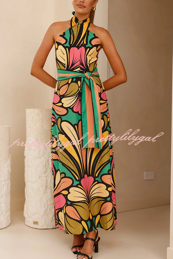 Stylish Floral Print Halter Neck Tie Backless Maxi Dress for Women | Perfect for Beach Vacations, Summer Parties & Holiday Getaways