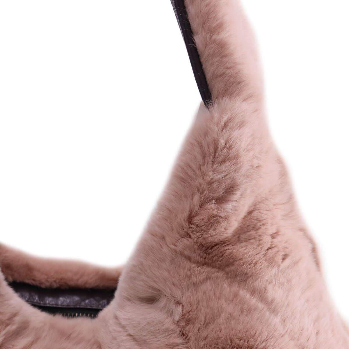 Surell Genuine Rex Rabbit Fur Shoulder Bag - Soft Fluffy Tote Purse with Zipper Closure - Women's Fashion Accessory for Parties, Dating & Winter Outfits