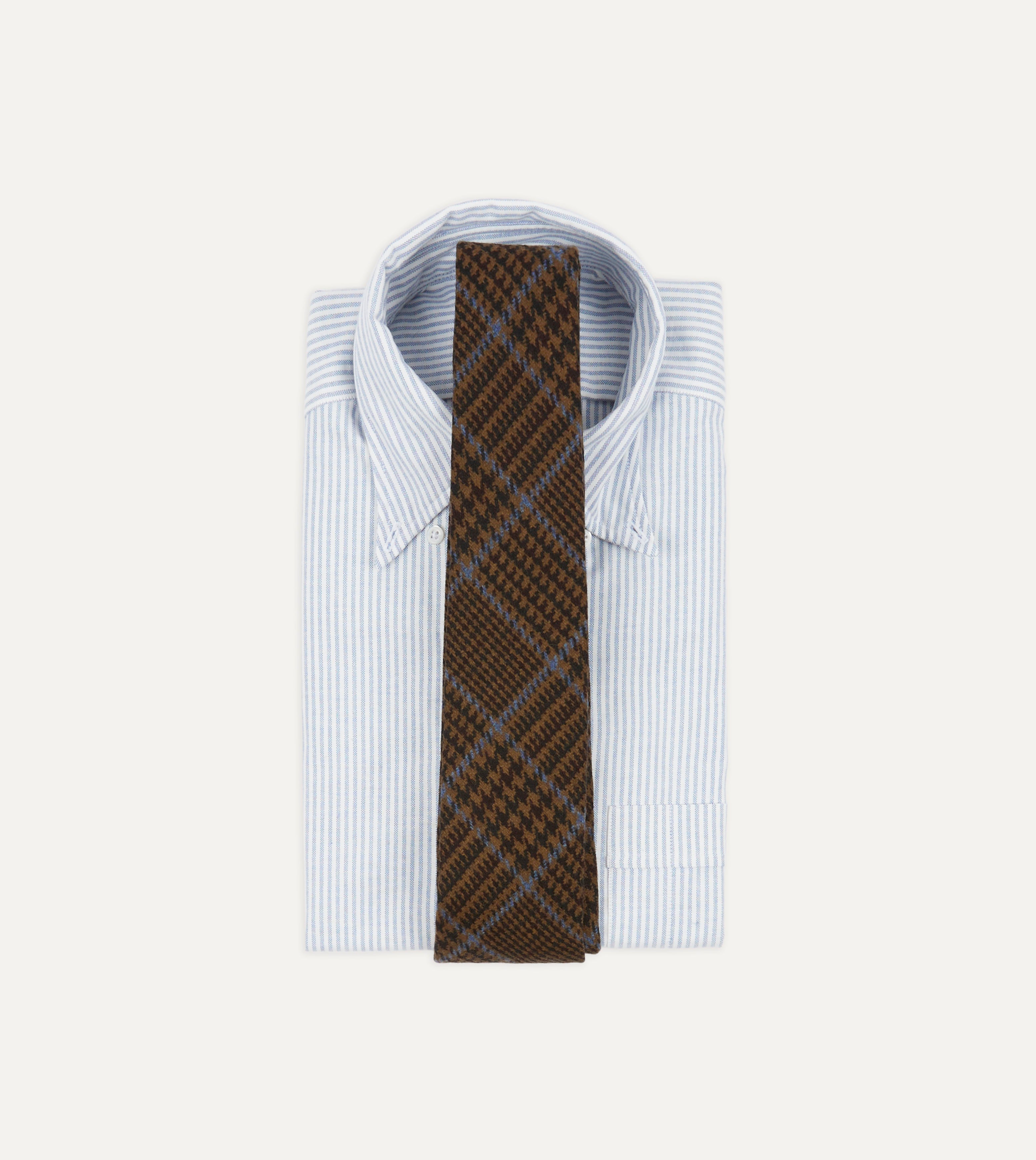 Premium Dark Brown Prince of Wales Check Hand-Rolled Wool Tie for Men - Elegant Office Wear & Formal Occasions