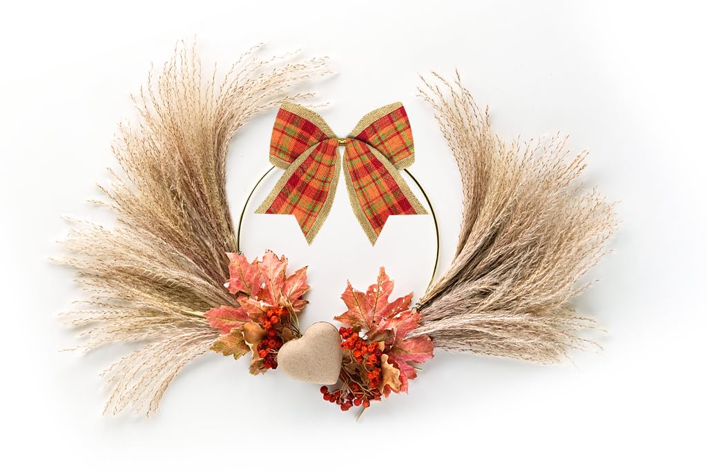 10Pcs Fall Bows for Wreath Decor - Orange Buffalo Plaid Burlap Bows for Thanksgiving Party & Home Decor