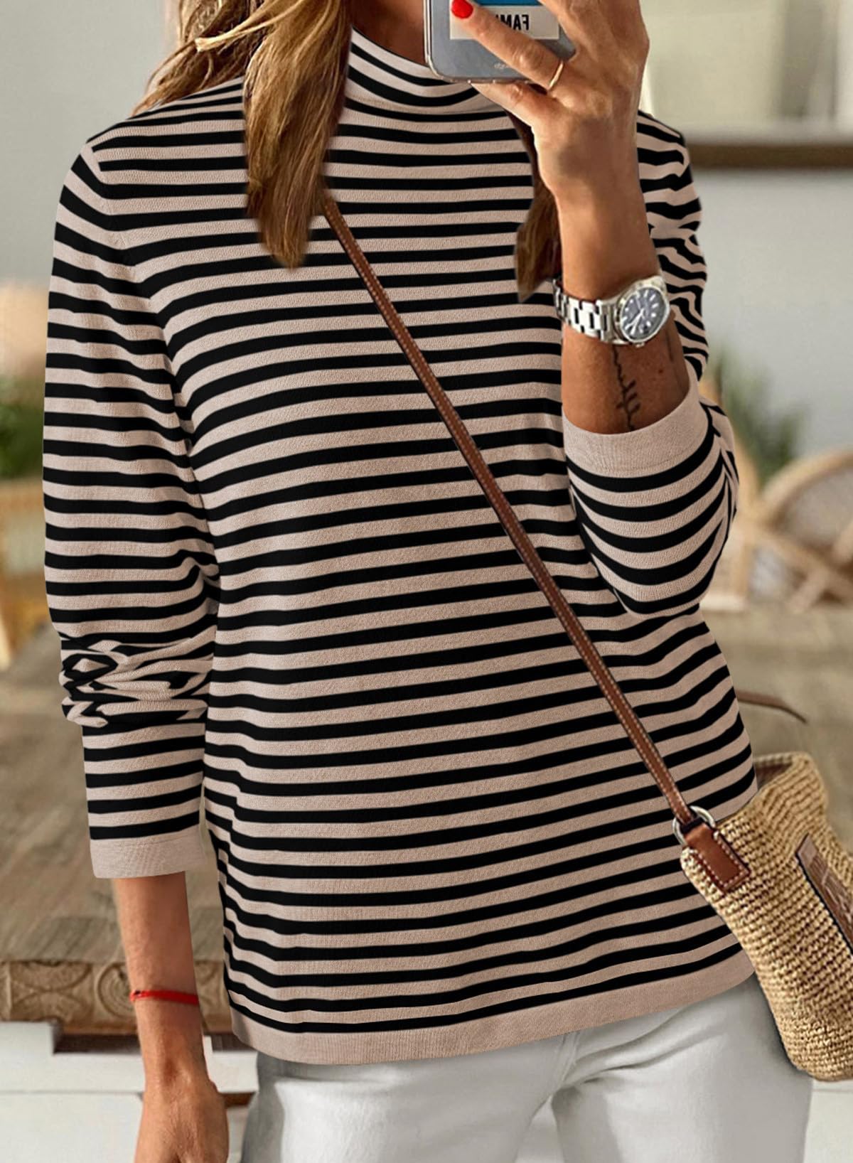 Dokotoo Women's Lightweight Striped Turtleneck Sweater - 2025 Fashion Long Sleeve Pullover Top for Casual Wear, Office & Fall Layering